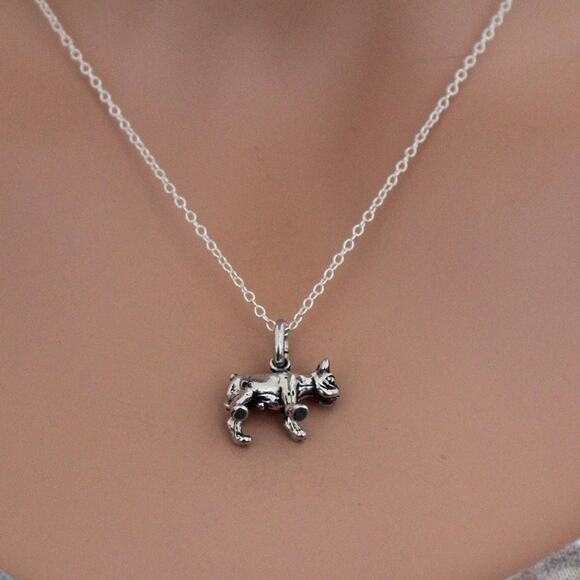 Sterling Silver Small Bulldog Necklace - Picture 1 of 6